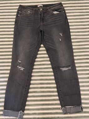 Ivy & Main Dark Gray Stretch Distressed Ankle Cuff Jeans size 9
